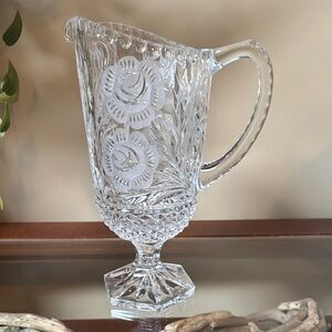 Intricate Hand cut lead crystal Glass Pitcher with Floral Motif